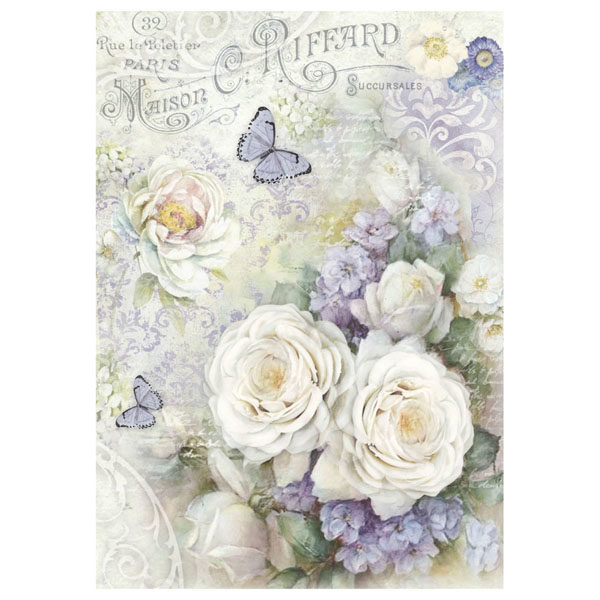 WHITE ROSES AN LILAC BUTTERFLIES