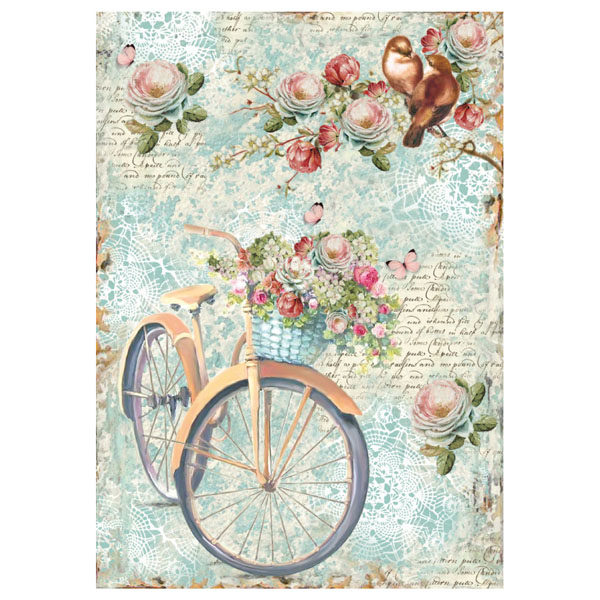 BIKE AND BRANCH WITH FLOWERS