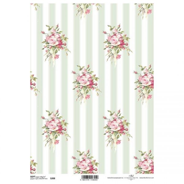 ROSES ON GREEN STRIPES